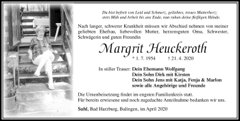 Traueranzeige von Margit Heuckenroth von Südthüringer Presse