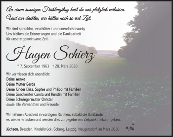 Traueranzeige von Jörg Hagen Schierz von Südthüringer Presse