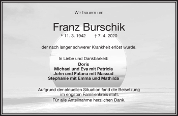 Traueranzeige von Franz Burschik von Frankenpost