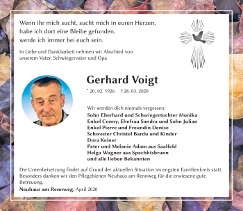 Traueranzeige von Gerhard Voigt von Südthüringer Presse