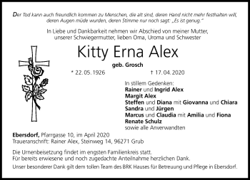 Traueranzeige von Kitty Erna Alex von Neue Presse Coburg