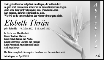 Traueranzeige von Elsbeth Thrän von Südthüringer Presse