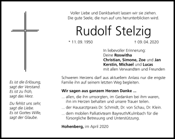 Traueranzeige von Rudolf Stelzig von Frankenpost