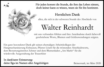 Traueranzeige von Walter Reinhardt von Südthüringer Presse