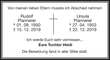 Traueranzeige von Ursula Plannerer von Frankenpost