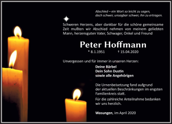 Traueranzeige von Peter Hoffmann von Südthüringer Presse