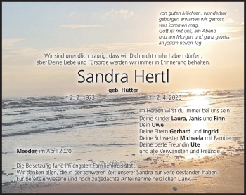 Traueranzeige von Sandra Hertl von Neue Presse Coburg