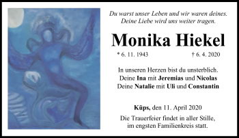 Traueranzeige von Monika Hiekel von Neue Presse Coburg