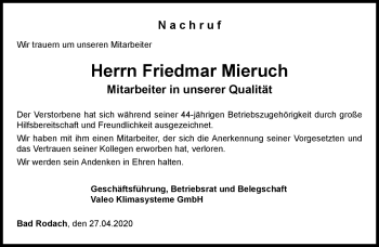 Traueranzeige von Friedmar Mieruch von Neue Presse Coburg