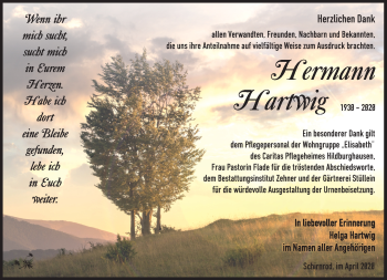 Traueranzeige von Hermann Hartwig von Südthüringer Presse