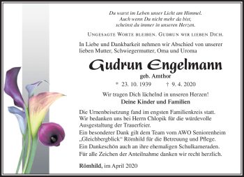 Traueranzeige von Gudrun Engelmann von Südthüringer Presse