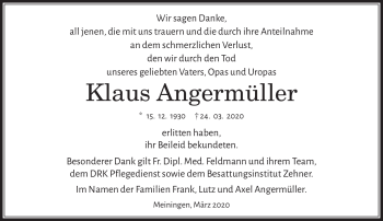 Traueranzeige von Klaus Angermüller von Südthüringer Presse