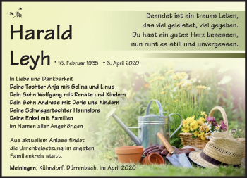 Traueranzeige von Harald Leyh von Südthüringer Presse