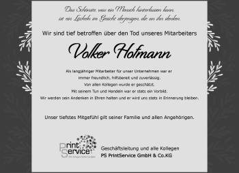 Traueranzeige von Volker Hofmann von Südthüringer Presse