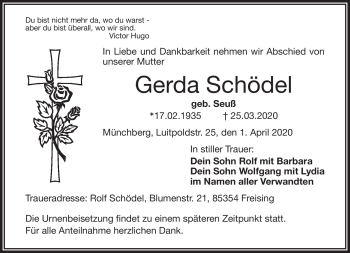 Traueranzeige von Gerda Schödel von Frankenpost