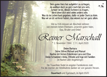 Traueranzeige von Reiner Marschall von Südthüringer Presse