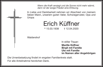 Traueranzeige von Erich Küffner von Frankenpost