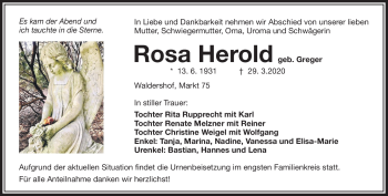 Traueranzeige von Rosa Herold von Frankenpost