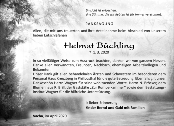 Traueranzeige von Helmut Büchling von Südthüringer Presse