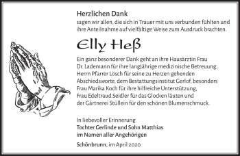 Traueranzeige von Elly Heß von Südthüringer Presse