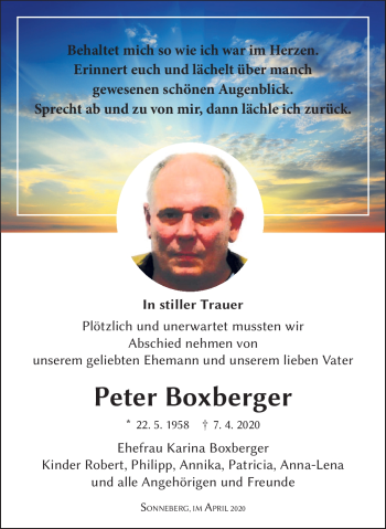 Traueranzeige von Peter Boxberger von Südthüringer Presse