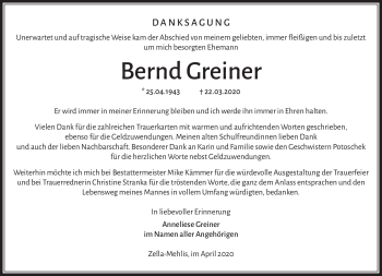 Traueranzeige von Bernd Greiner von Südthüringer Presse