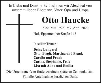 Traueranzeige von Otto Haucke von Frankenpost