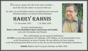 Traueranzeige von Harry Rahnis von Südthüringer Presse