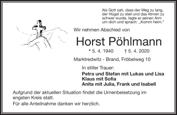 Traueranzeige von Horst Pöhlmann von Frankenpost