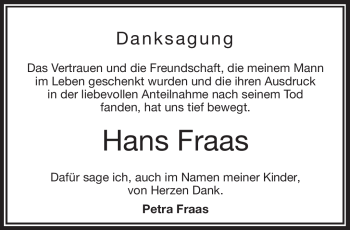 Traueranzeige von Hans Fraas von Frankenpost