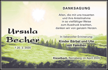 Traueranzeige von Ursula Becher von Südthüringer Presse