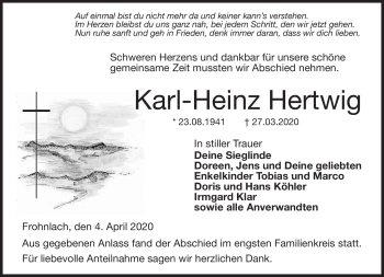 Traueranzeige von Karl-Heinz Hertwig von Neue Presse Coburg