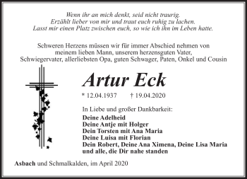 Traueranzeige von Artur Eck von Südthüringer Presse