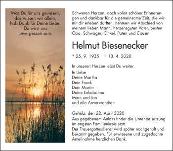 Traueranzeige von Helmut Biesenecker von Neue Presse Coburg