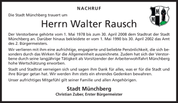 Traueranzeige von Walter Rausch von Frankenpost