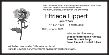 Traueranzeige von Elfriede Lippert von Frankenpost