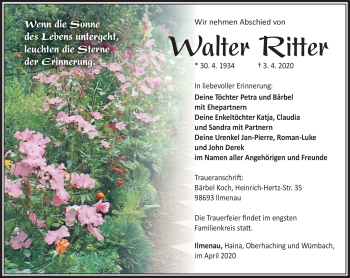 Traueranzeige von Walter Ritter von Südthüringer Presse