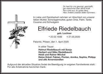 Traueranzeige von Elfriede Riedelbauch von Frankenpost