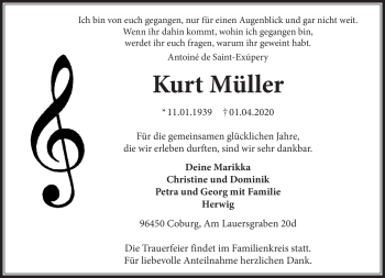 Traueranzeige von Kurt Müller von Neue Presse Coburg