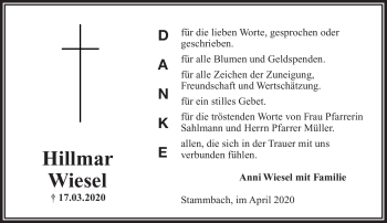Traueranzeige von Hillmar Wiesel von Frankenpost