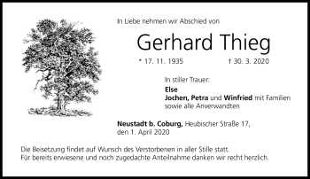 Traueranzeige von Gerhard Theig von Neue Presse Coburg