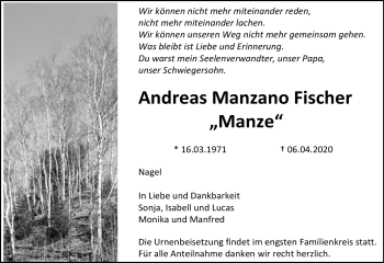 Traueranzeige von Andreas Manzano Fischer von Frankenpost