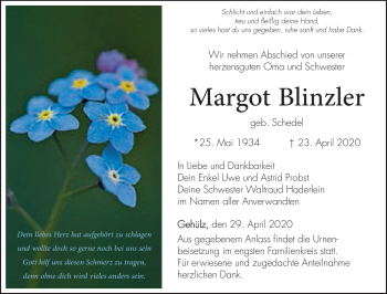 Traueranzeige von Margot Blinzler von Neue Presse Coburg