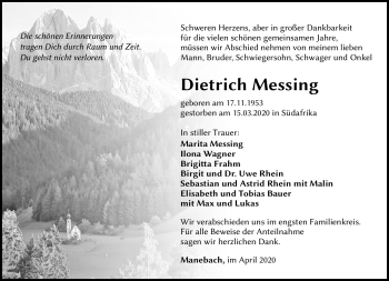 Traueranzeige von Dietrich Messing von Südthüringer Presse
