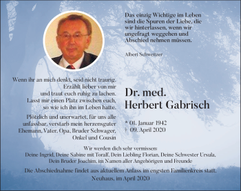 Traueranzeige von Herbert Gabrisch von Südthüringer Presse