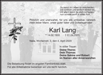 Traueranzeige von Karl Lang von Frankenpost
