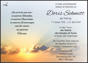 Traueranzeige von Doris Schmitt von Südthüringer Presse