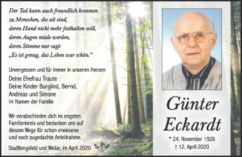 Traueranzeige von Günter Eckardt von Südthüringer Presse