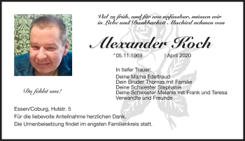 Traueranzeige von Alexander Koch von Neue Presse Coburg