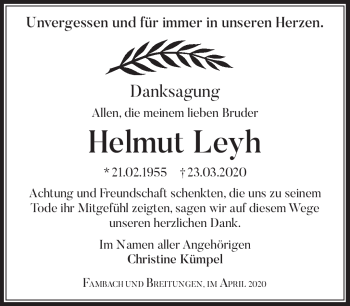 Traueranzeige von Helmut Leyh von Südthüringer Presse